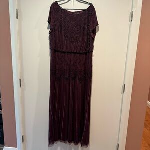 Women’s Plus Size Evening Gown in Maroon with Elegant Beading and Sequin Details
